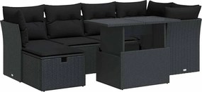 vidaXL Set canapele de grădină cu perne, 7 piese, negru, poliratan