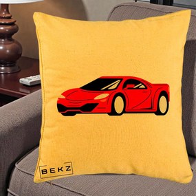 Perna Personalizata Masina Sport Rosie Grafic, 40x40 cm, Galben, Husa Detasabila, Perna Inclusa, BEKZ®