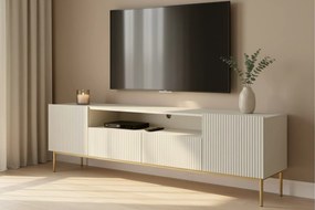 Comodă TV Nicole 200 cm cu nișă și sertare – cashmere / picioare aurii