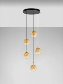 Lustra moderna cu 5 pendule LED, Metal, Sticla, Champaign, ORENDA