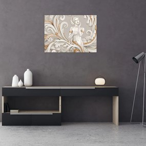 Tablou pe sticlă - Imagine a zeiței într-un fundal ornamental (70x50 cm)