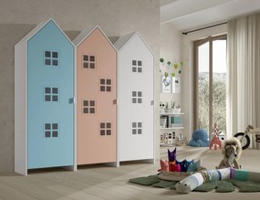 Set 3 dulapuri pentru copii Casami Bruges tip colibă de plajă – Roz, Albastru și Alb – Vipack