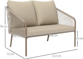 Outsunny Canapea de Grădină cu 2 Locuri, Perne Detașabile, Brațe și Cadru din Oțel, 112x72x76 cm, Verde | Aosom Romania