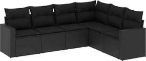 vidaXL Set mobilier de grădină cu perne, 6 piese, negru, poliratan