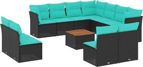 vidaXL Set mobilier de grădină cu perne, 12 piese, negru, poliratan