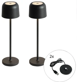 Set de 2 lămpi de masă ciupercă negre, inclusiv stație de încărcare - Raika