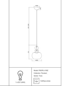 Pendul design modern 21,5cm Tone MYP003PL-01BZ