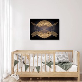 Tablou pe sticlă - Mandala aurie cu săgeți (70x50 cm)