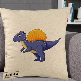 Perna Decorativa Spinozaur Kawaii, 40x40 cm, Bej, Husa Detasabila, Perna Inclusa, BEKZ®