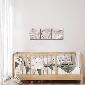 Tablou - Flori roz (cu ceas) (90x30 cm)