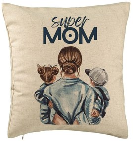 Perna Decorativa, Model Super Mom, 40x40 cm, Bej, Husa Detasabila, Burduf