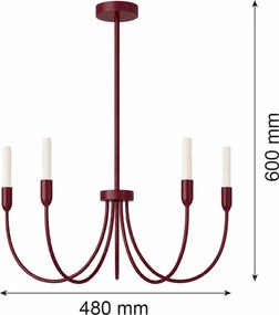 Candelabru cu 5 brate AUGUSTINE burgundy