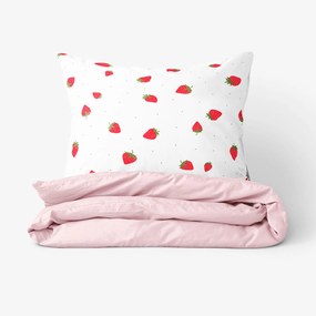 Goldea lenjerie de pat din 100% bumbac duo - căpșuni proaspete cu roz pudră 140 x 200 și 50 x 70 cm