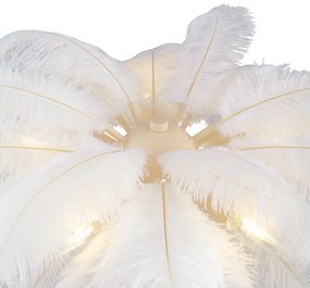 Lampă de podea Art Deco bej cu pene albe - Peahen