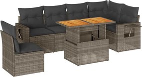 vidaXL Set canapele de grădină, 7 piese, cu perne, gri, poliratan