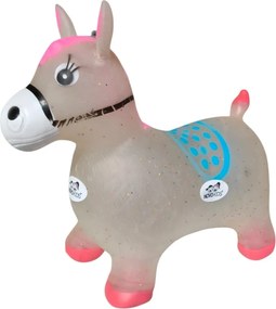 Calut de sarit gonflabil NOVOKIDS™ Jumping Donkey, Cu sunete si lumini, Dimensiuni 55X50X25 cm, Pentru interior si exterior, Max 50 kg, Rosu Gri