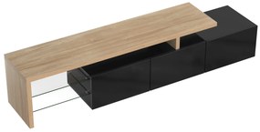 Mobilă TV modernă de design, Negru+Culoare naturală | Aosom Romania