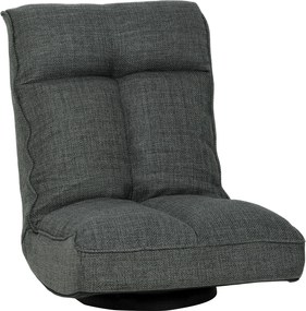 HOMCOM Fotoliu de podea pliabil, rotativ 360°, scaun de podea căptușit cu spătar reglabil în 5 poziții, 58x107x79cm, gri | Aosom Romania