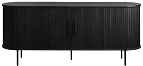 Comodă neagră joasă cu aspect de lemn de stejar cu ușă glisantă 76x180 cm Nola – Unique Furniture