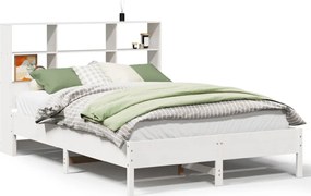 vidaXL Pat cu bibliotecă fără saltea, alb, 140x200 cm, lemn masiv pin