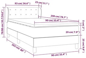 Pat box spring cu saltea, gri, 90x200 cm, piele ecologica Gri, 90 x 200 cm, Nasturi de tapiterie