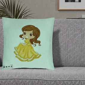 Perna Decorativa Printesa Bella Rochie Aurie, 40x40 cm, Verde Menta, Husa Detasabila, Perna Inclusa, BEKZ®