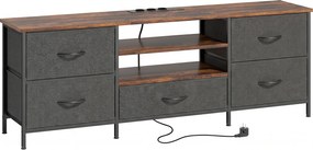 HOMCOM Comodă TV 140 cm, suport TV 165,1 cm, stație de încărcare, 5 sertare din material textil, rafturi deschise, 140x30x50cm, maro | Aosom Romania