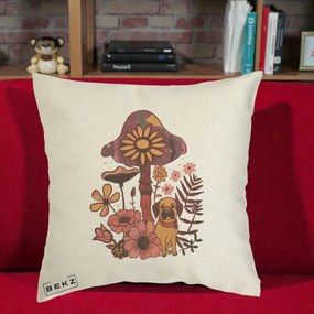 Perna Decorativa Ciuperca Caine Boho, 40x40 cm, Ecru, Husa Detasabila, Perna Inclusa, BEKZ®