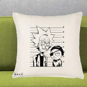 Perna Personalizata Rick si Morty Dosar, 40x40 cm, Crem Reliefat, Husa Detasabila, Perna Inclusa, BEKZ®