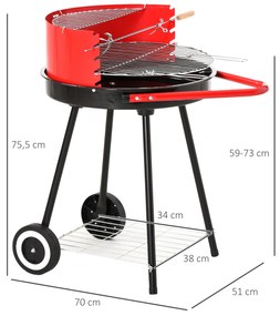 Outsunny Grătar Barbecue Portabil Reglabil, Grătar de Grădină, 67x51x82cm, Negru și Roșu | Aosom Romania