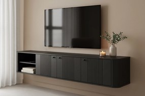 Dulap TV suspendat Vesper 187 cm - negru / mânere negre