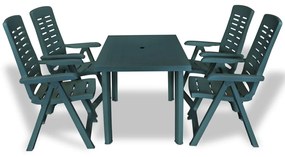 275079 vidaXL Set mobilier de exterior, 5 piese, verde, plastic