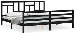 3194985 vidaXL Cadru pat cu tăblie 200x200 cm, negru, lemn masiv