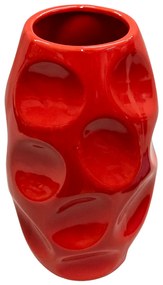 Vază roșie din ceramică, cu model adâncituri, 20x10 cm