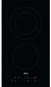 Plita vitroceramica incorporabila AEG HRB32310CB, 2900W, 2 zone, 9 trepte, OptiHeat, Timer, Electrica, Negru