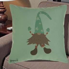 Perna Decorativa Pitic Gnom Nordic cu Cadou Menta, 40x40 cm, Verde, Husa Detasabila, Perna Inclusa, BEKZ®