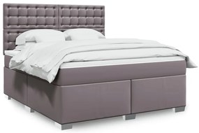 vidaXL Pat box spring cu saltea, gri, 180x200 cm, piele ecologică