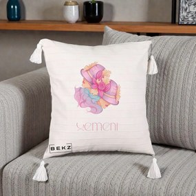 Perna Personalizata Zodie Gemeni, 40x40 cm, Bej cu Franjuri, Husa Detasabila, Perna Inclusa, BEKZ®
