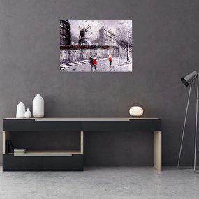 Tablou pe sticlă - Pictură în ulei a orașului II. (70x50 cm)