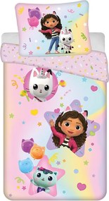Lenjerie de pat pentru copii roz din bumbac pentru pat de o persoană 140x200 cm Gabby's Dollhouse "Rainbow" – Jerry Fabrics