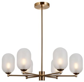 Lustra moderna bronz cu 6 globuri din sticla alba Perano