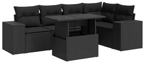 3326796 vidaXL Set mobilier de grădină cu perne, 6 piese, negru, poliratan