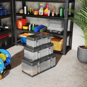 HOMCOM Set de 3 cutii pentru scule, oțel inoxidabil, plastic, culoare argintie | Aosom Romania