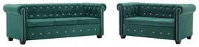 Set canapele Chesterfield 2 piese, tapiterie catifea, verde Verde, 2 locuri + 3 locuri