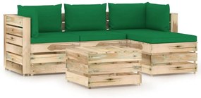 Set mobilier de gradina cu perne, 5 piese, lemn verde tratat green and brown, 5