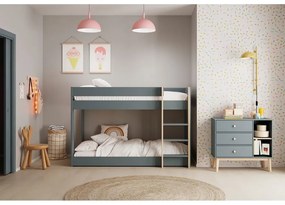 Pat pentru copii verde prăfuit supraetajat cu somieră 90x190 cm Angel – Marckeric