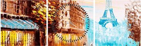 Tablou - Vremea ploioasă și Turnul Eiffel (cu ceas) (90x30 cm)
