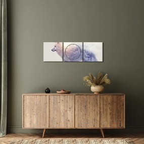 Tablou - Lupul arctic oglindit în peisaj sălbatic (cu ceas) (90x30 cm)