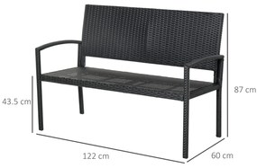 Outsunny Banca de Gradina si de Exterior din Ratan Banca din Ratan Negru 2 Locuri, 122x60x87cm