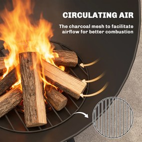 Outsunny Bol pentru foc 60 x 53 x 66cm reglabil focar cu cârlig grilaj pentru cărbuni suport Negru | Aosom Romania